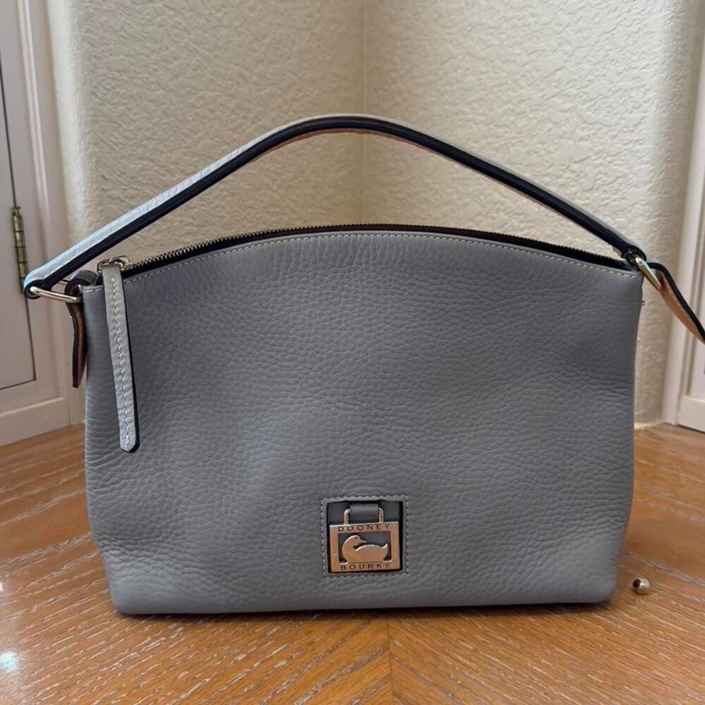 Dooney & Bourke Pebble Gray Leather Satchel Shoulder Bag